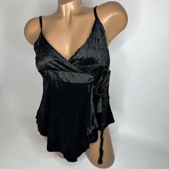 Ray Cassin Black Crushed Velvet Wrap Cami Top Small Witchy Vampy Y2K Romantic - Picture 12 of 12